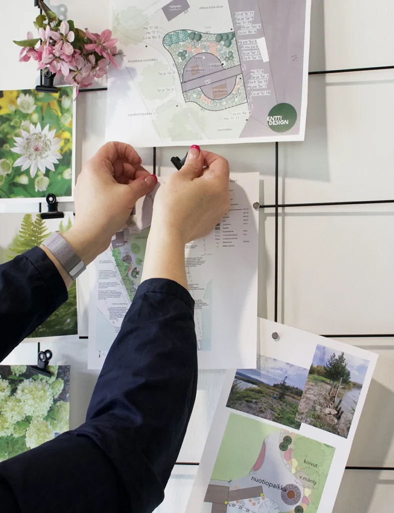 Entti Design pihasuunnittelija tekee luonnossuunnitelman