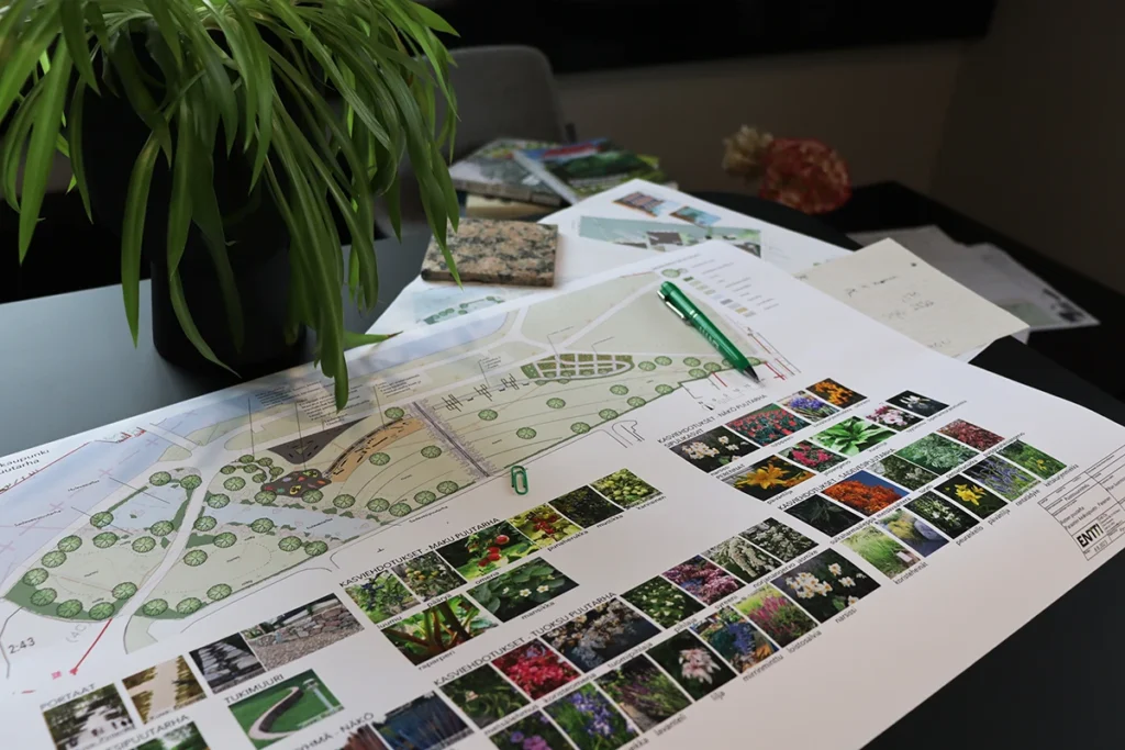 Entti Design maisema-arkkitehti piirustukset valmis pihasuunnitelma