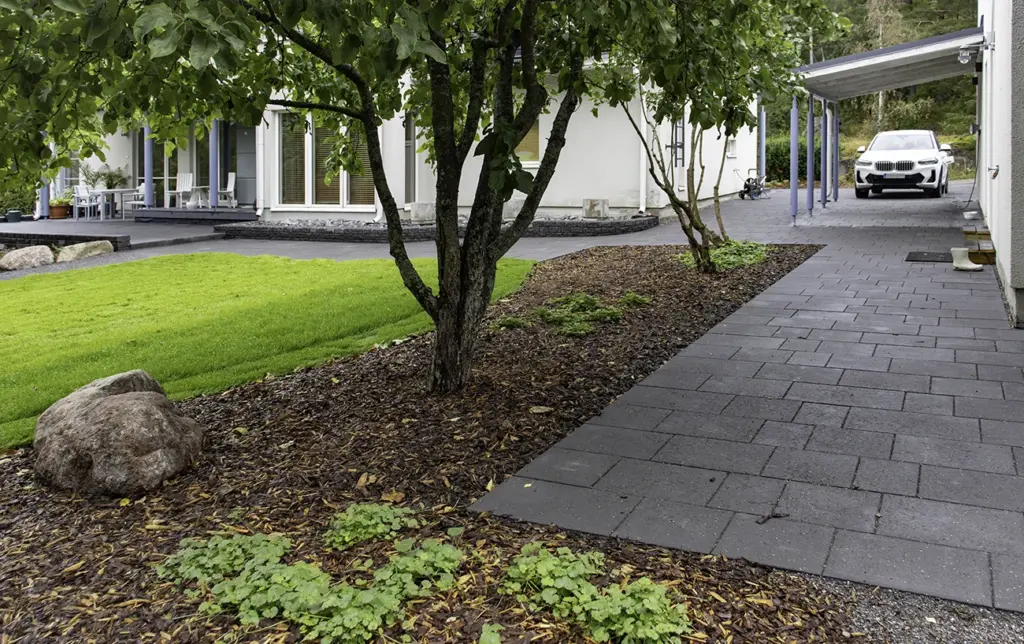 Entti entti-piha pihasuunnittelu kiveys autokatos