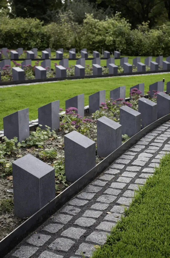 Entti VS Katariinan hautausmaan muistolehto, hautakivet, metallireunus ja istutsalueet